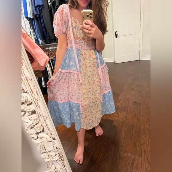LOVESHACKFANCY Jessie ‘Inspired’ Patchwork Floral Print Midi Dress 🌻🩵🌸 - Picture 11 of 13